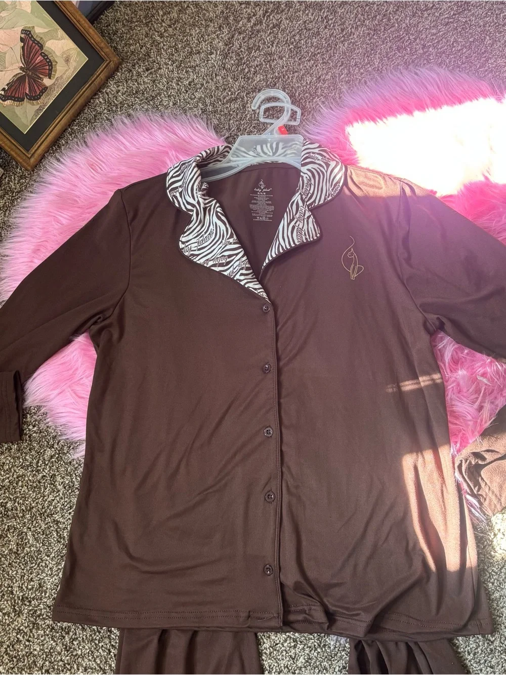 Baby Phat Brown Zebra Print 2 Piece Pajama Set Women’s Medium NWT